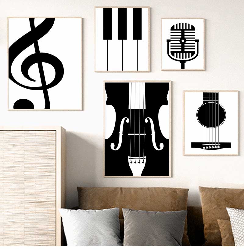 Picture Of Musical Instrument - Minimalist เครื่องดนตรีโปสเตอร์และภาพพิมพ์ผู้ที่ชื่นชอบดนตรี Modern Art ภาพวาดผ้าใบ Wall