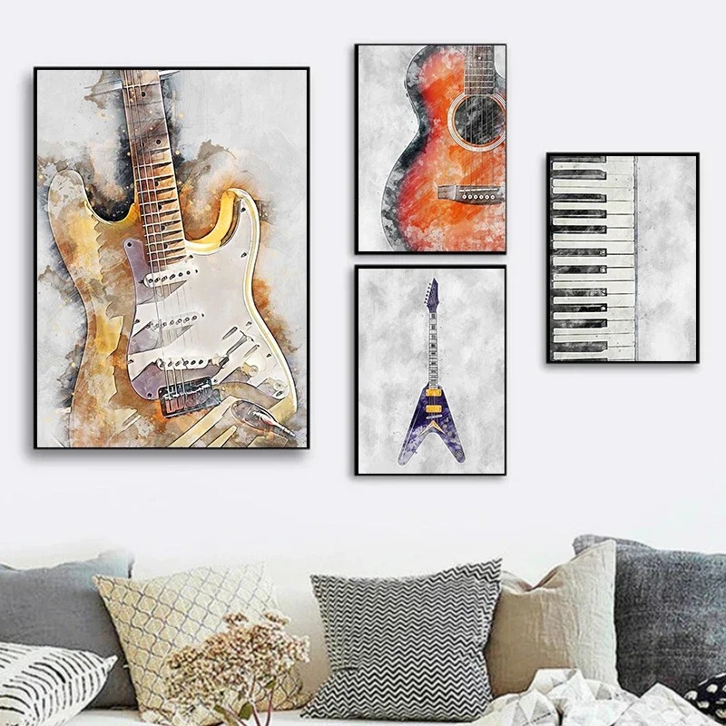 Picture Of Musical Instrument - 1 ชิ้นไร้กรอบเครื่องดนตรีแซ็กโซโฟนไวโอลินเชลโลกีตาร์เปียโนศิลปะโปสเตอร์ผ้าใบพิมพ์ภาพติดผนังตกแต่งบ้าน