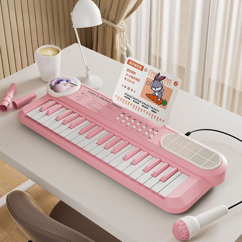 Musical Instrument Harmonium - คีย์บอร์ดเปียโนอิเล็กทรอนิกส์สำหรับเด็ก 37 คีย์ พร้อมไมโครโฟน ของเล่นเสริมพัฒนาการด้านดนตรี เครื่องดนตรีสำหรับเด็กเล็ก