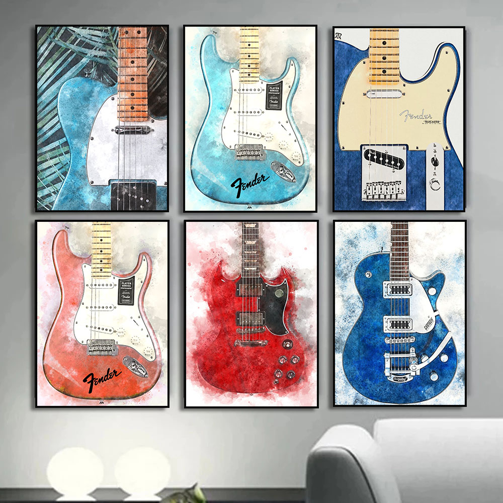 Picture Of Musical Instrument - Vintage Rock เพลงกีตาร์ภาพวาดผ้าใบศิลปะบนผนัง Bass โอคาริน่าโปสเตอร์และลายพิมพ์รูปภาพห้องนอนการตกแต่งบ้าน