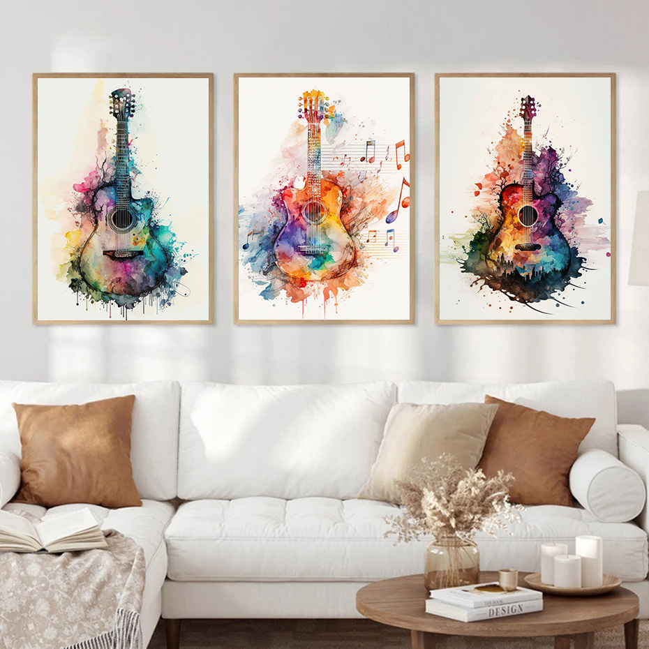 เครื่องดนตรีกีตาร์สีน้ําศิลปะโ - Picture Of Musical Instrument บทวิจารณ์และราคา