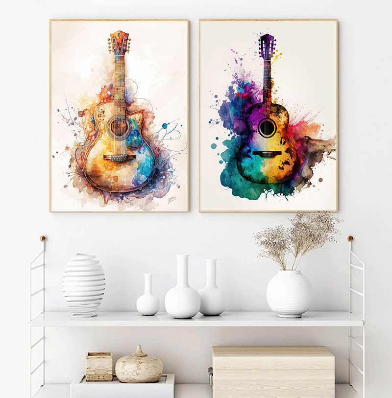 เครื่องดนตรีกีตาร์สีน้ําศิลปะโ - Picture Of Musical Instrument บทวิจารณ์และราคา