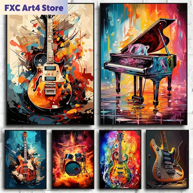 ศิลปะนามธรรมไร้กรอบ สีสันสดใส  - Picture Of Musical Instrument บทวิจารณ์และราคา