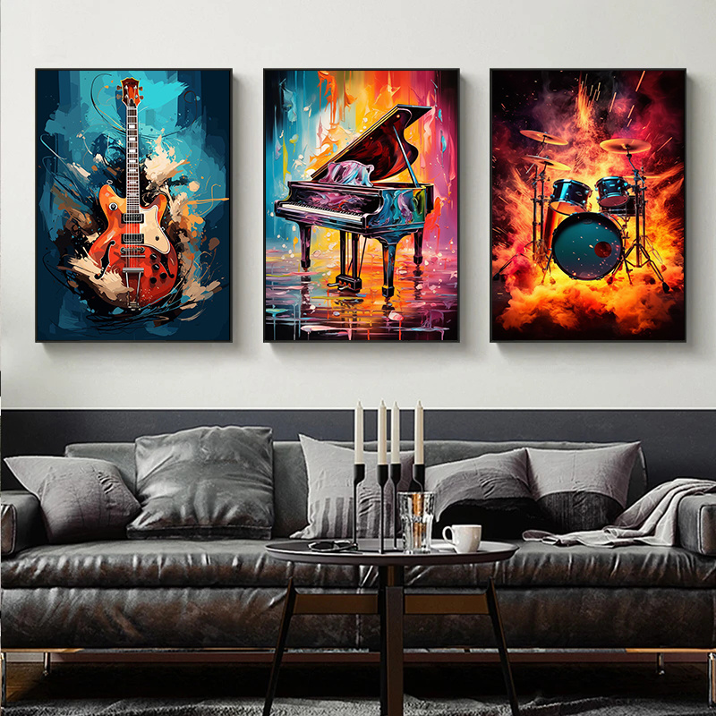 ศิลปะนามธรรมไร้กรอบ สีสันสดใส  - Picture Of Musical Instrument บทวิจารณ์และราคา