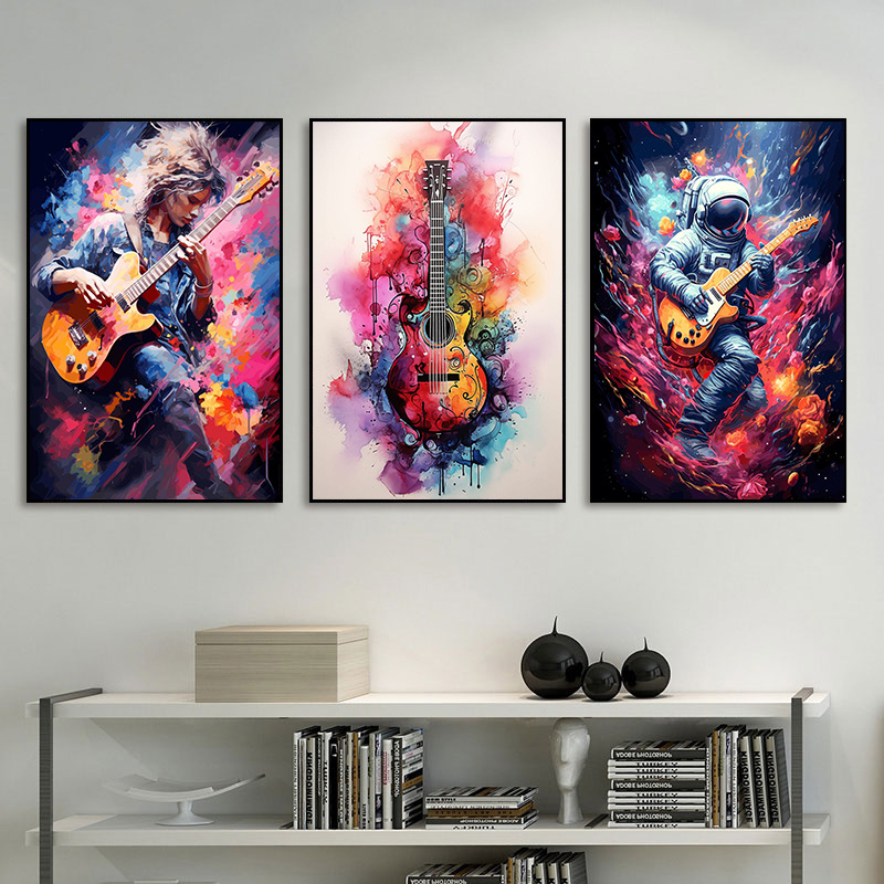 ศิลปะนามธรรมไร้กรอบ สีสันสดใส  - Picture Of Musical Instrument บทวิจารณ์และราคา